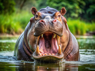 friendly hippo hippopotamus friendly look camera open mouth transparent background