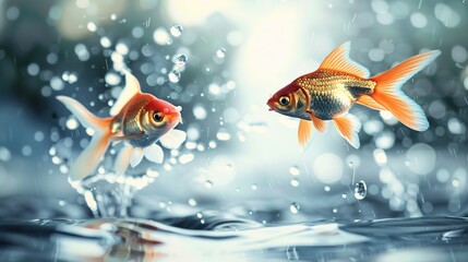 goldfish jumping out of the water