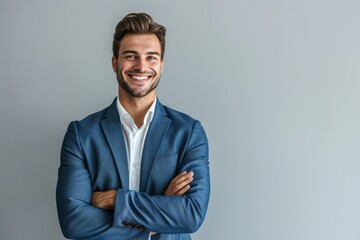 Portrait, business and Asian man in studio with arms crossed for broker, financial advisor, or suit on white background. Business fashion, investment planner happiness, or confidence