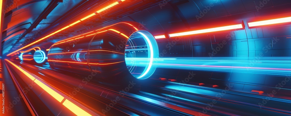 Hyperloop Colour A high-speed hyperloop tunnel illuminated with dynamic lighting, side ...