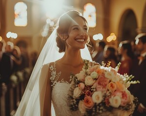 Radiant Bride s Joyful Stride Down the Aisle Embracing the Momentous Occasion of Matrimony