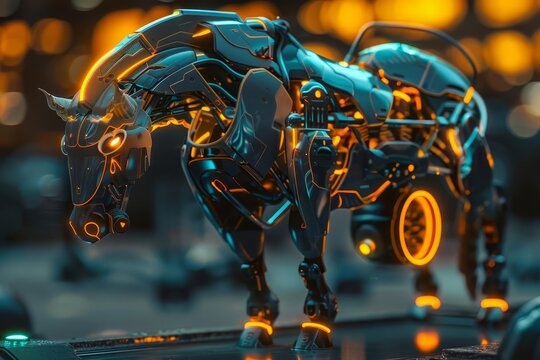 centaur warrior futuristic tech robot cyborg human hybrid scifi character concept neon glowing highlights mechanical cyberpunk 