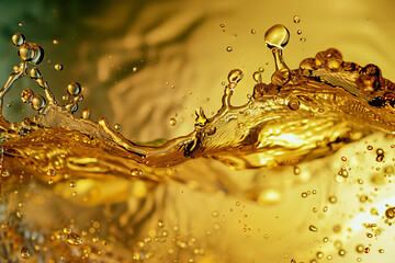 Golden Liquid Splashing in Mid Air with Dynamic Ripples and Droplets