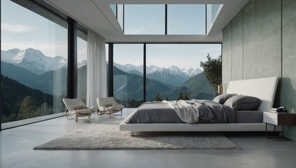 Poster - Minimalistic luxury bedroom in a mountain chalet