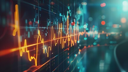 Wall Mural - Graphical representation of stock market trends mimicking a heartbeat monitor, emphasizing the fluctuating pulse of the market, captured with impeccable HD resolution.