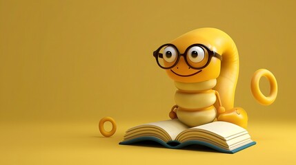 Worm: A cartoon worm wearing glasses and reading a book