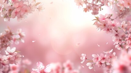 Naklejka na meble Cherry blossoms in full bloom with a soft focus on petals and sunlight creating a serene springtime scene