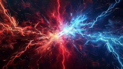 red and blue lightning clash in the center of an abstract background