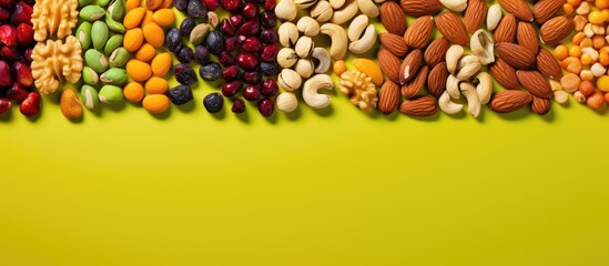 Aufkleber - Colorful background with a delightful assortment of coated nuts for a copy space image