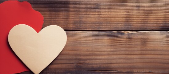 Aufkleber - Copy space image of heart shaped note paper on a wooden background representing love and Valentine s Day Perfect for adding text