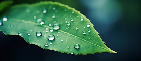 Aufkleber - A copy space image of a leaf with raindrops on it