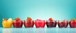 © HN Works - Colorful background enhances the presentation of bowls filled with delicious strawberry jam leaving ample copy space for an image