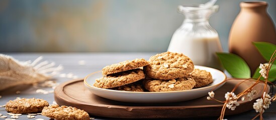 Fototapete - Delicious oat cookies on a copy space image