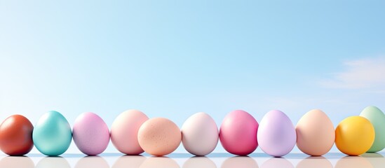 Leinwandbilder - A copy space image featuring pastel colored Easter eggs with a blank white label on a holiday themed background