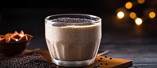 Aufkleber - A vegan friendly chia pudding made with black chia seeds and soya milk presented in a simple manner with a copy space image