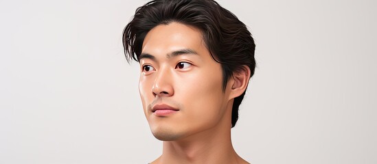 Wall Mural - A young and attractive Asian man is depicted in a portrait with a white background and available copy space