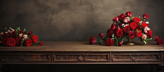 Aufkleber - A vintage table adorned with red roses offering a perfect opportunity for a copy space image