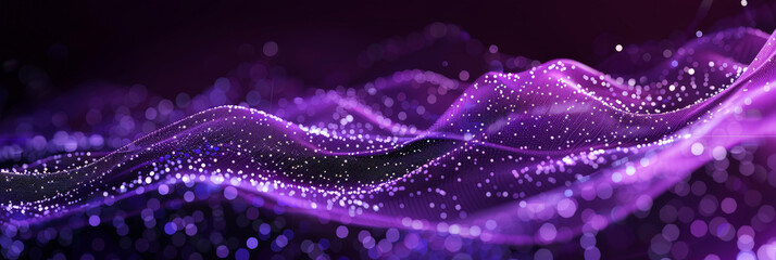 Wall Mural - abstract futuristic background with purple glowing neon moving high speed wave lines and bokeh lights. Data transfer concept Fantastic wallpaper, pink blue frequency signal waves as particles	
