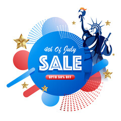 Wall Mural - 4th Of July Sale poster or template design with Statue of liberty and abstract elements on png background.