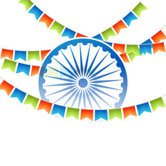 Sticker - Sticker style Ashoka Wheel with tricolor bunting flag decoretion on png background for Happy Independence or Republic Day celebration.