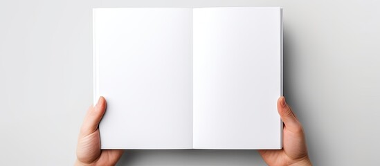 Aufkleber - A5 open book mockup held by hands showcasing a blank page for design isolated on a white background providing copy space image