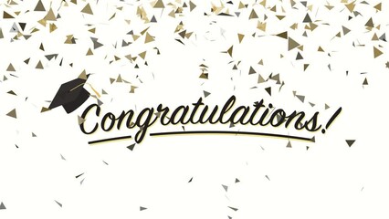illustration looping animation of congratulations! on graduation banner with black graduation cap