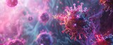 Fototapeta  - Microscope View of a Virus Under Attack An illustration of a modified immune cell attacking a virus particle, symbolizing immune system enhancement through gene editing