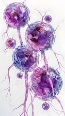 Sticker - Vibrant Watercolor Visualization of Malignant Cells Undergoing Advanced Cancer Treatments