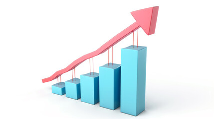 Upward arrow over vibrant bar chart signifies growth/success against white backdrop.