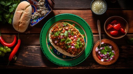 Poster - Variety of delicious mexican tortas on rustic table top view, traditional street food concept