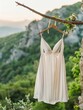 © VISUAL BACKGROUND - A wedding dress hanging on a tree branch.