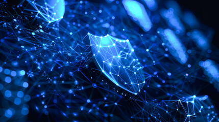 abstract blue technology Shield online safety concept background with connection lines and dots Cyber security concept