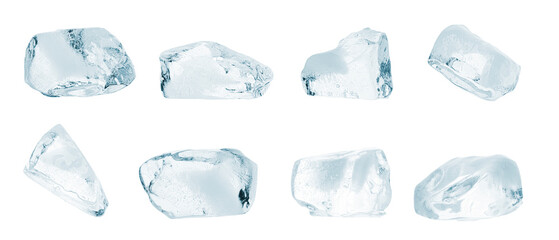 Wall Mural - Crystal clear pieces of ice isolated on white, set