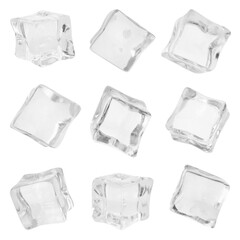 Wall Mural - Crystal clear ice cubes isolated on white, set