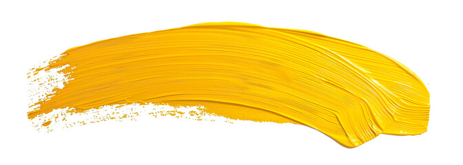 Vibrant Yellow Paint Brush Stroke Texture Isolated on Transparent Background