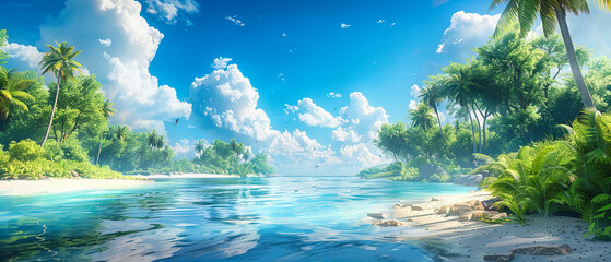 Wall Mural - Exotic Island Paradise with Lush Greenery and Blue Seas, Ideal for a Tranquil Vacation