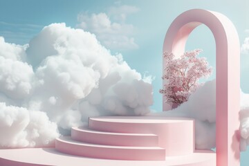 Wall Mural - podium with cloud background product display presentation mockup design, pastel color theme