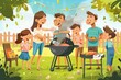 © Lucija - family bbq summer backyard togetherness food grilling fun children parents happy quality time memories concept illustration