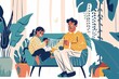© Lucija - family generations knitting hobby pastime cozy home grandparent child learning bonding heartwarming illustration concept