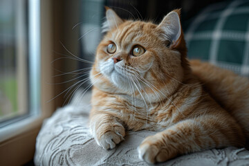 Aufkleber - An American Curl cat with its distinctive curled-back ears and soft coat, sitting attentively in a quaint, homely setting,