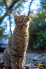 Aufkleber - A proud cat with a confident gaze and upright posture, standing tall and regal,
