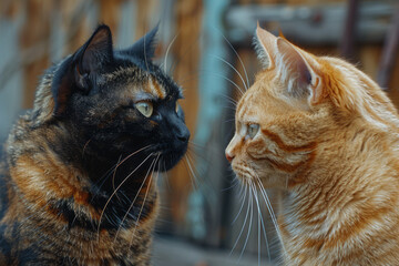 Aufkleber - A jealous cat with a sidelong glare, watching another pet get attention,