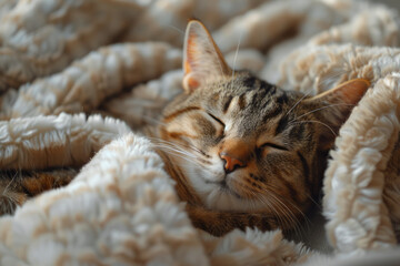 Aufkleber - A content cat with a serene smile and eyes gently closed, kneading a soft blanket,