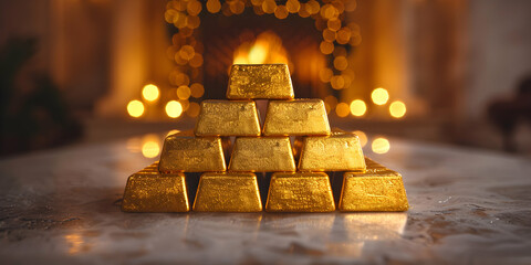 A stack of gold bars and set against an elegant background. The focus is on creating an atmosphere that conveys opulence,