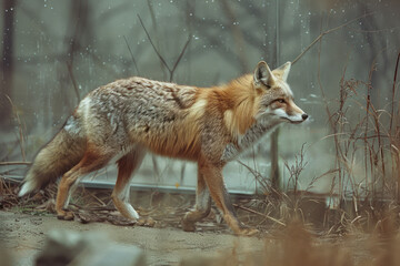 Poster - Dynamic image of a fox with a torn outline, reflecting the impact of confinement on its natural instincts,