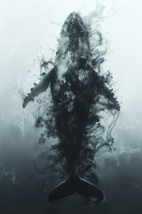 Aufkleber - Illustration of a whale with a silhouette that fades into pieces, emphasizing the loss of its vast ocean home,