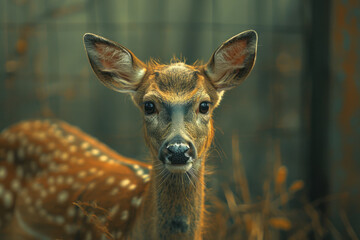 Poster - Artistic depiction of a deer with gaps in its body, symbolizing the disruption of its natural life in captivity,