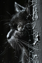 Wall Mural - Dynamic image of a cat with a torn outline, reflecting the confinement of felines in enclosed spaces,