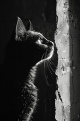 Aufkleber - Dynamic image of a cat with a torn outline, reflecting the confinement of felines in enclosed spaces,