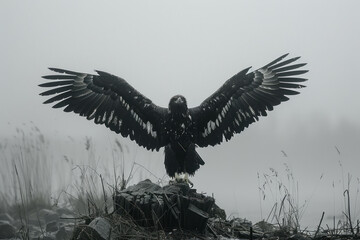 Poster - Scene of an eagle with torn wings, its incomplete silhouette highlighting the loss of its ability to soar,